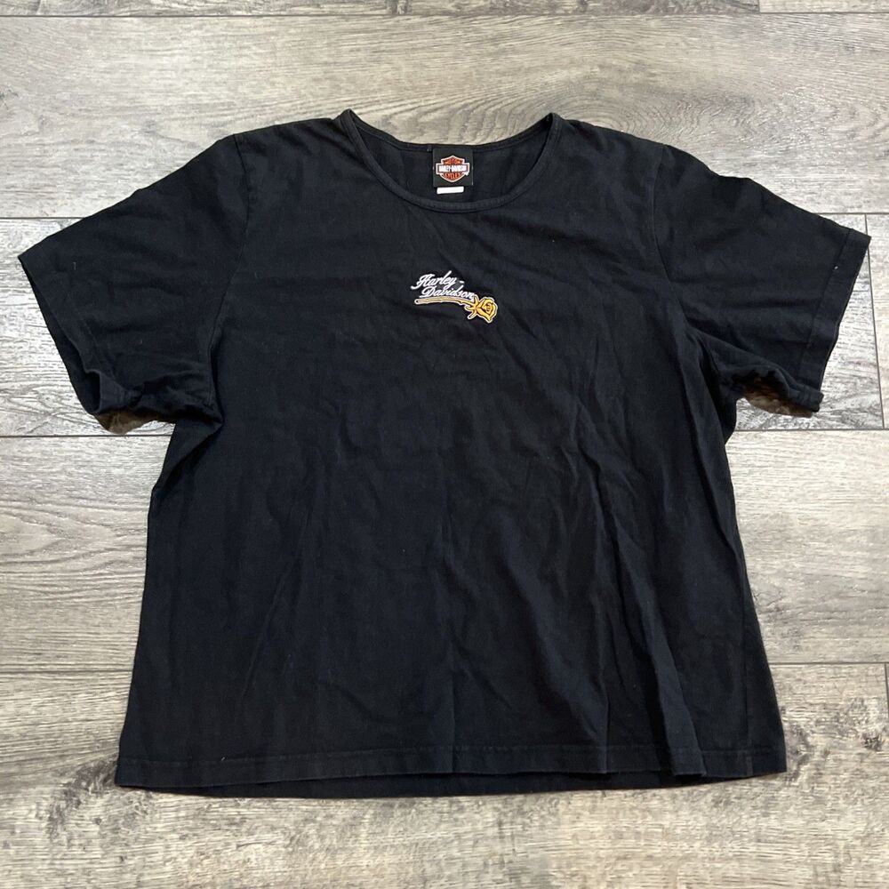 Harley Davidson Embroidered Rose Black Orange T-Shirt - Women’s 2XL